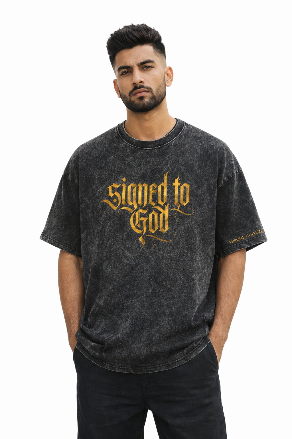 Signed To God Acid Wash Oversized T-Shirt – 240 GSM French Terry | Premium Streetwear by Throne Culture