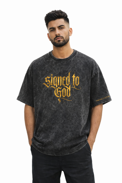 Signed To God Acid Wash Oversized T-Shirt – 240 GSM French Terry | Premium Streetwear by Throne Culture