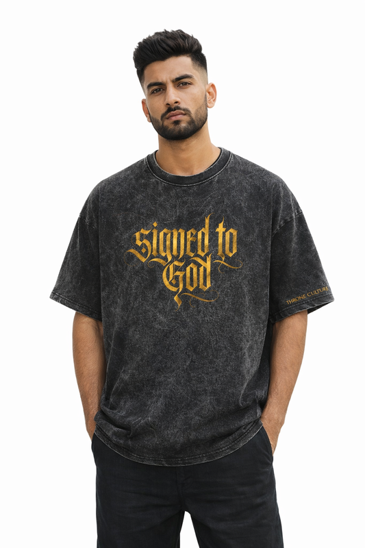 Signed To God Acid Wash Oversized T-Shirt – 240 GSM French Terry | Premium Streetwear by Throne Culture