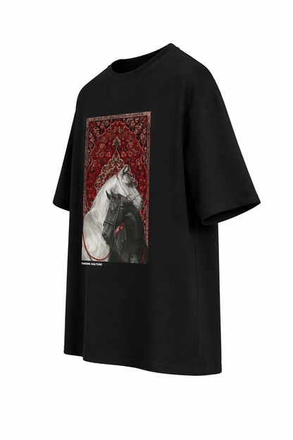 Royal Dual Horse Print Oversized Tee – Premium 240 GSM Terry Cotton