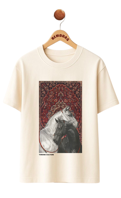 Royal Dual Horse Print Oversized Tee – Premium 240 GSM Terry Cotton
