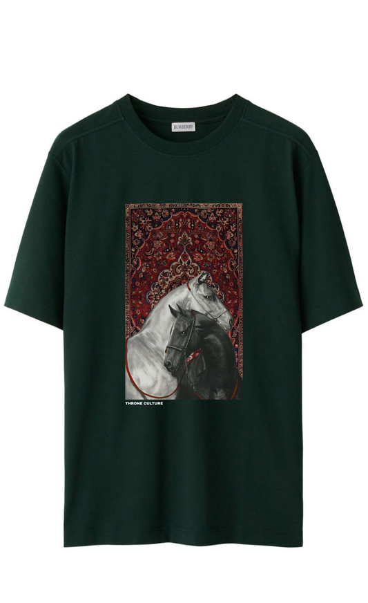 Royal Dual Horse Print Oversized Tee – Premium 240 GSM Terry Cotton