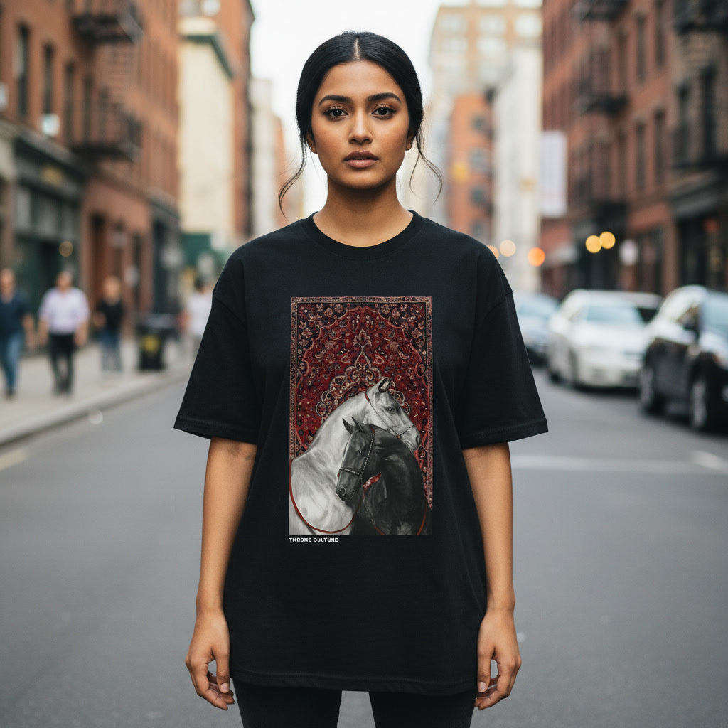 Royal Dual Horse Print Oversized Tee – Premium 240 GSM Terry Cotton