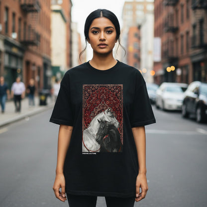 Royal Dual Horse Print Oversized Tee – Premium 240 GSM Terry Cotton