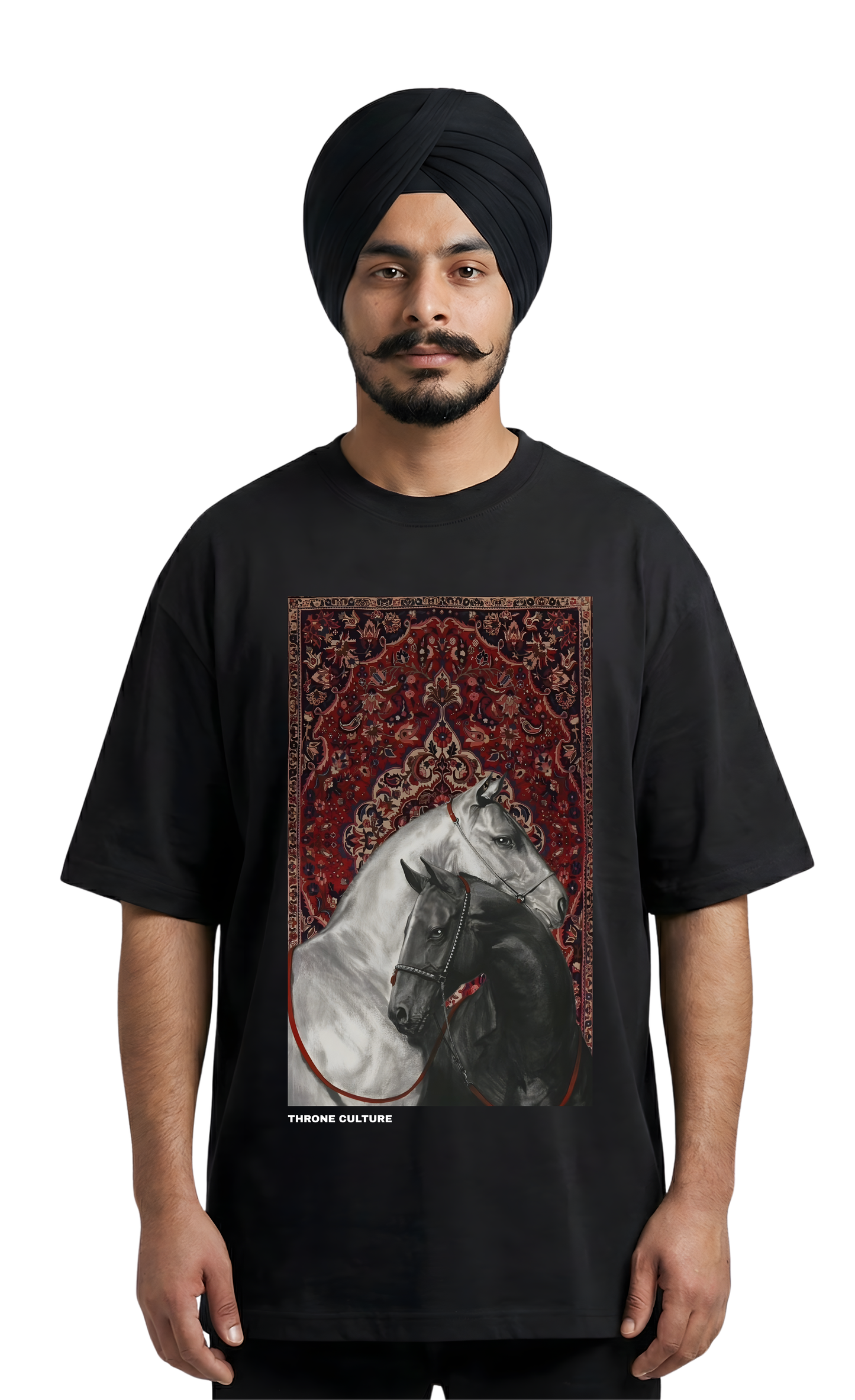 Royal Dual Horse Print Oversized Tee – Premium 240 GSM Terry Cotton