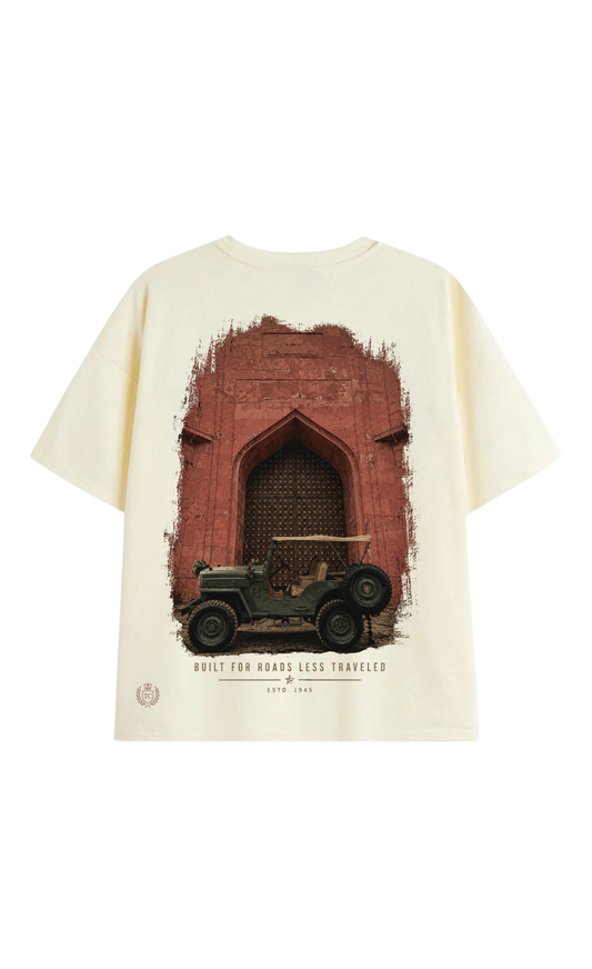 Built For Roads Less Traveled Oversized T-Shirt | Vintage Jeep Graphic |