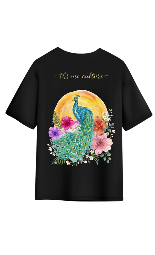 Throne Culture Peacock Graphic Oversized T-Shirt – Back Print | Premium Terry Cotton 240 GSM