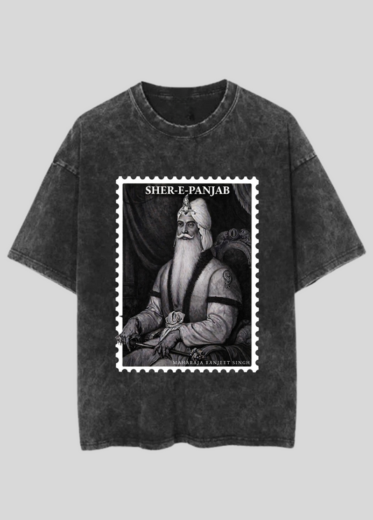 Sher-E-Panjab Maharaja Ranjit Singh Vintage Washed T-Shirt | Premium Oversized Fit